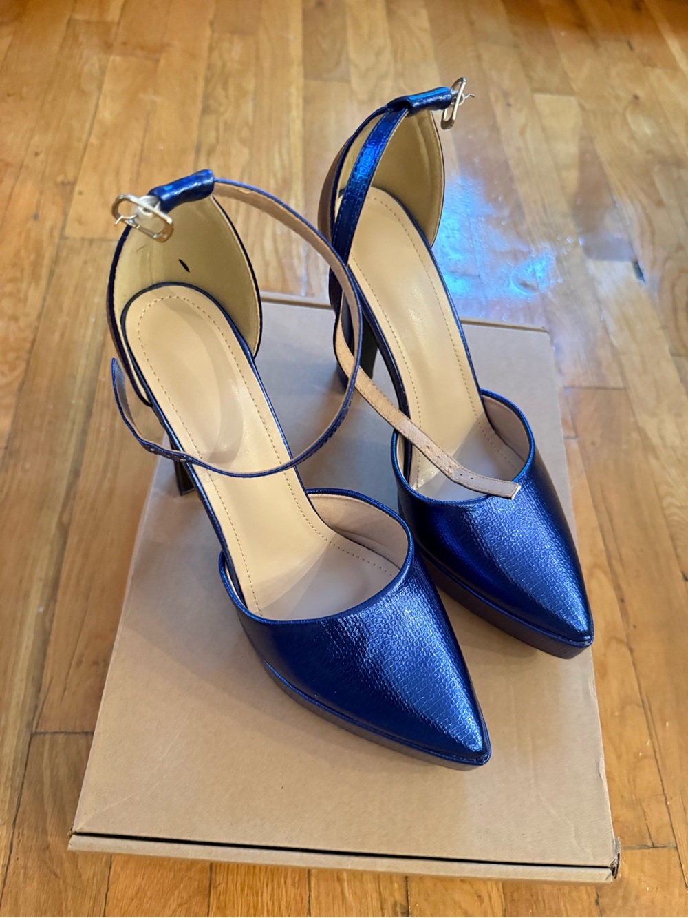 Classic Pointed-Toe Ankle-Strap Pumps in Royal Blue